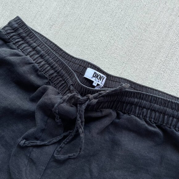 DKNY drawstring black linen cropped pant size M - Picture 3 of 4